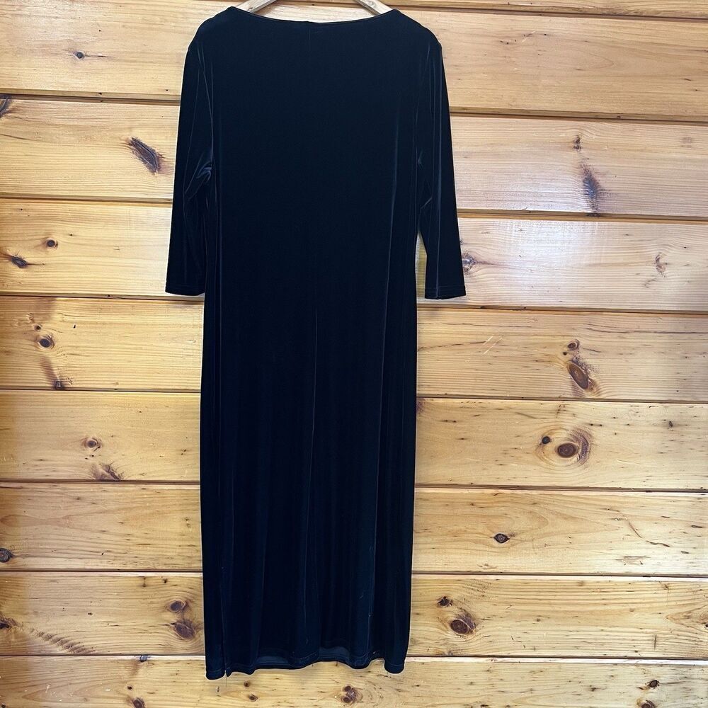 Vtg Danielle Casey Velvet Long Sleeve Black Midi Dress Stretch Embroidery 16 — image 5 of 5